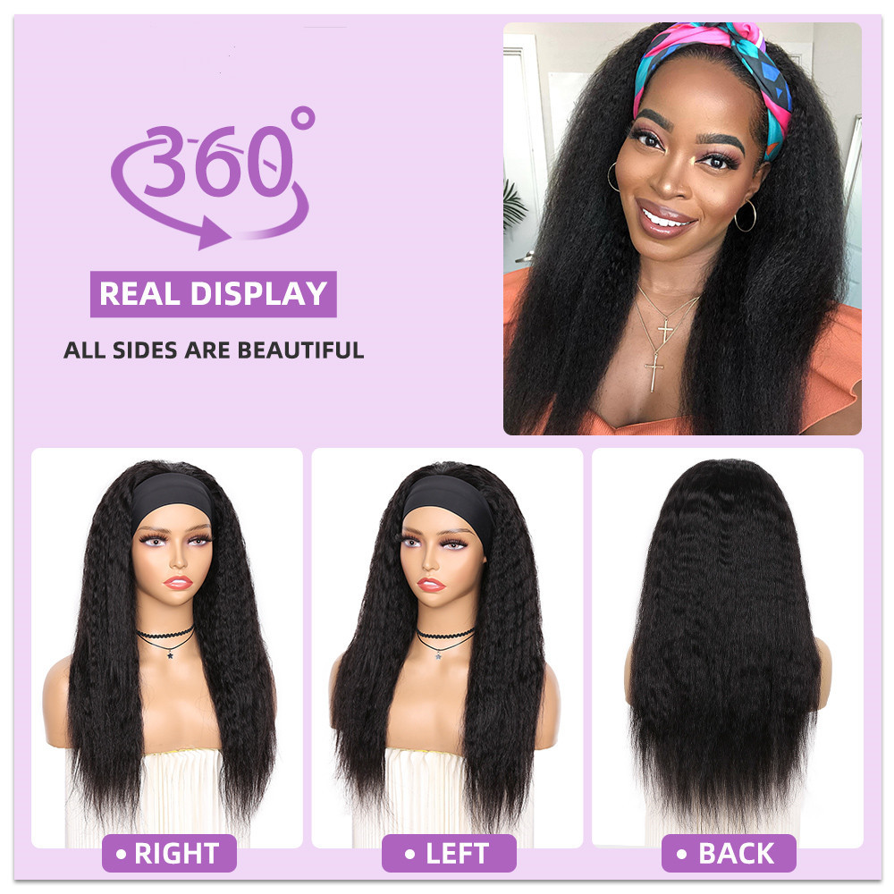 Natural Long Kinky Straight Afro Hair Wig With Headband 化纤 pic 5