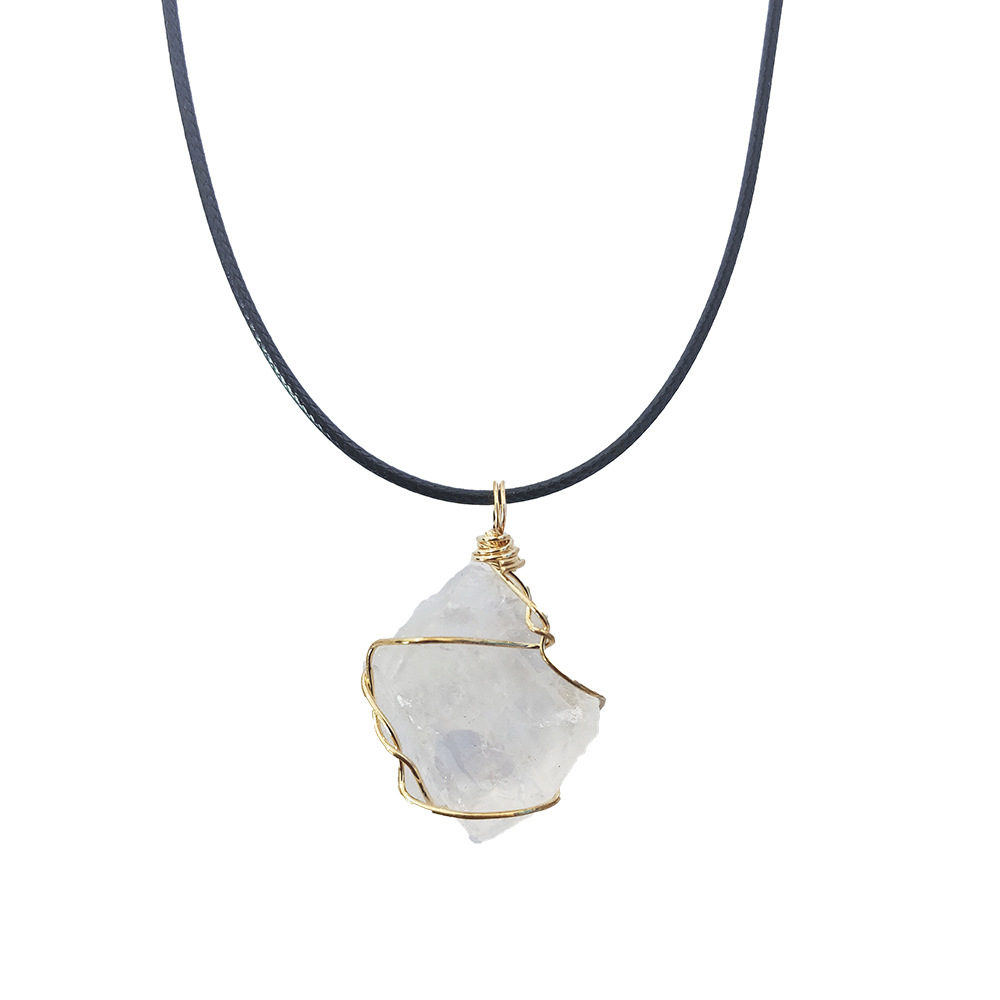 Cross-border winding jewelry: Yellow crystal raw stone winding pendant, pink amethyst fluorite, Dongling jade irregular stone necklace pic 1