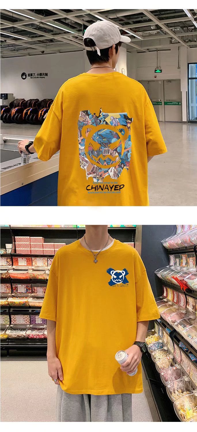 Summer Hong Kong-style devil graffiti short-sleeved T-shirt for men, ins trend loose couple half-sleeved T-shirt for casual wear, thin clothes pic 17