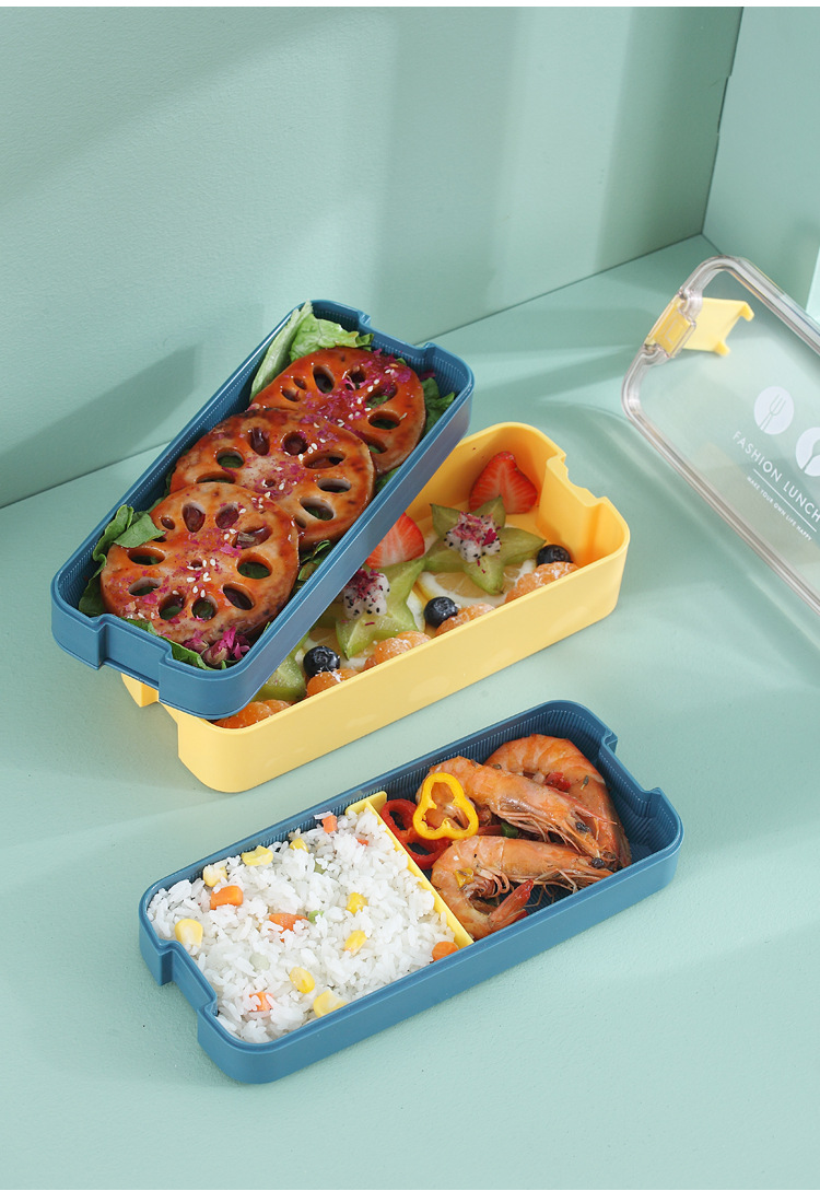 INS三层塑料饭盒可微波学生上班族便携午餐盒日式带饭餐盒便当盒详情14