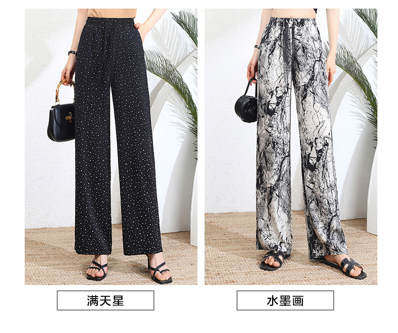 中年人女裤夏季薄款宽松直筒裤2024新品妈妈裤雪纺高品质阔腿裤女详情7