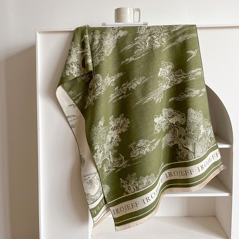 黑白双面提花围巾精仿羊绒保暖披肩高级轻奢感山水画外搭秋冬新款详情23