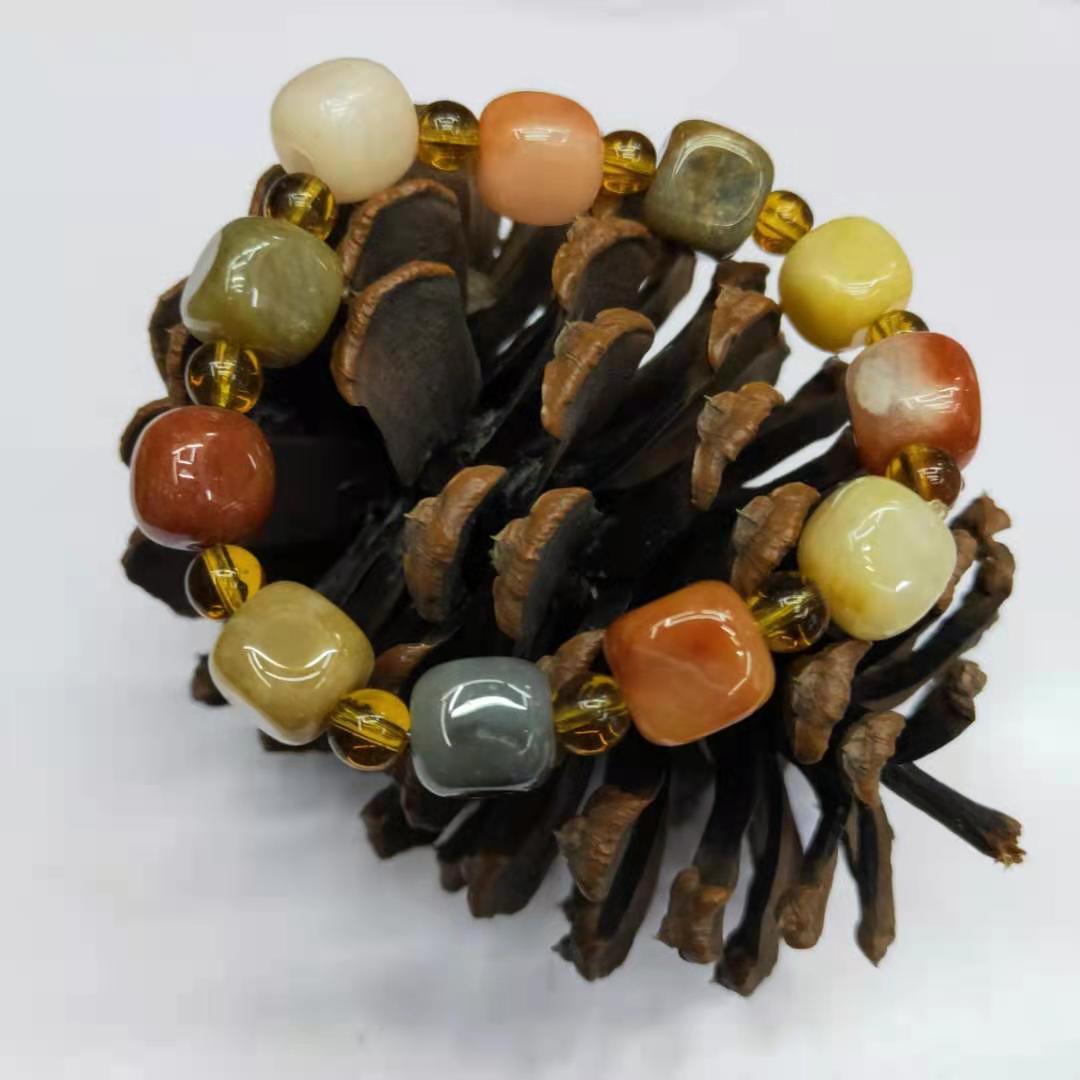 Jewelry and accessories, Xinjiang golden thread jade square irregular combination bracelet, diy Buddhist prayer beads jade bracelet manufacturer wholesale pic 5