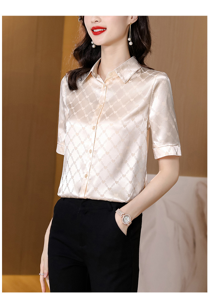 真丝衬衫女桑蚕丝时尚百搭短袖气质翻领中年衬衣2024夏季女士新款详情15