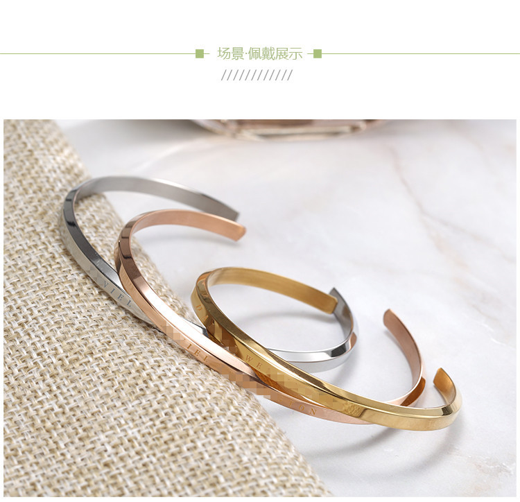 Wholesale live-streaming supply of DW-style simple titanium steel bracelet C-shaped open beveled bracelet from the source factory pic 6