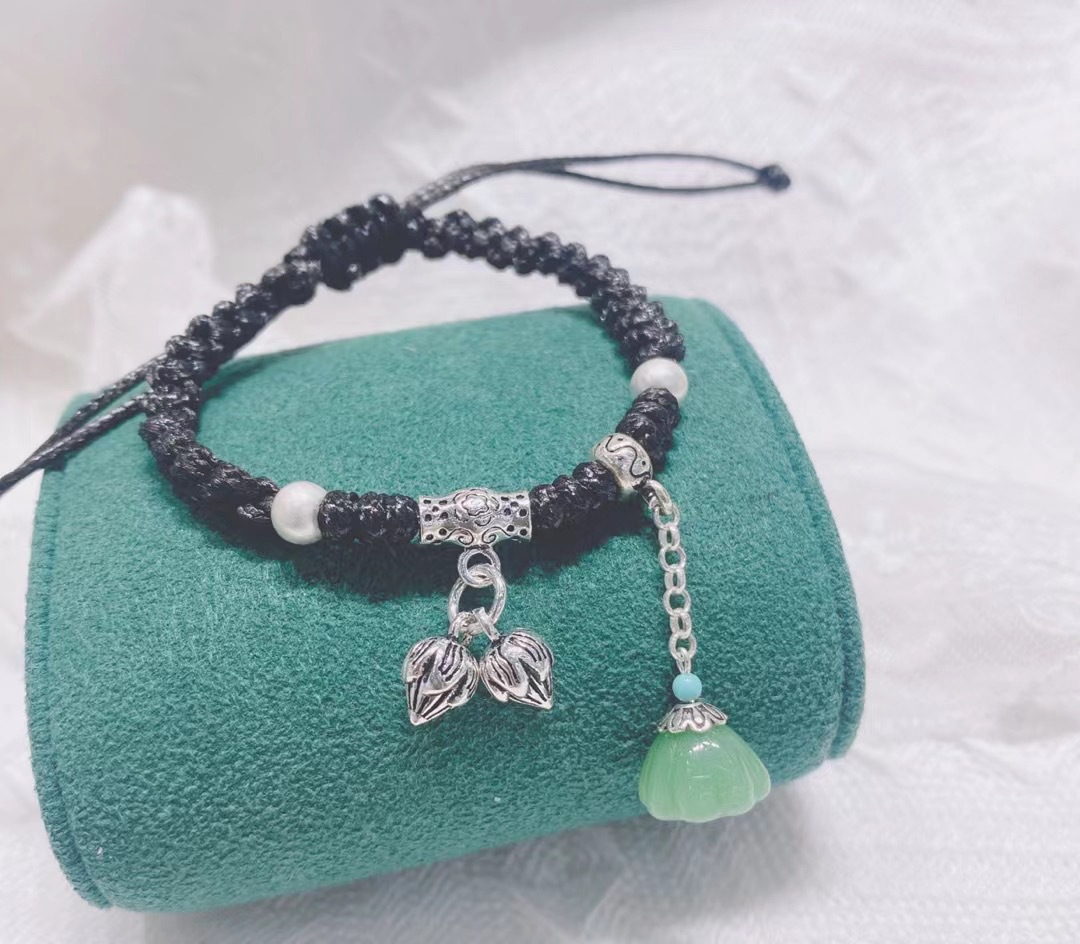 新款925银蜡绳两世欢流苏莲蓬手链手串森系古风个性编织手绳详情10