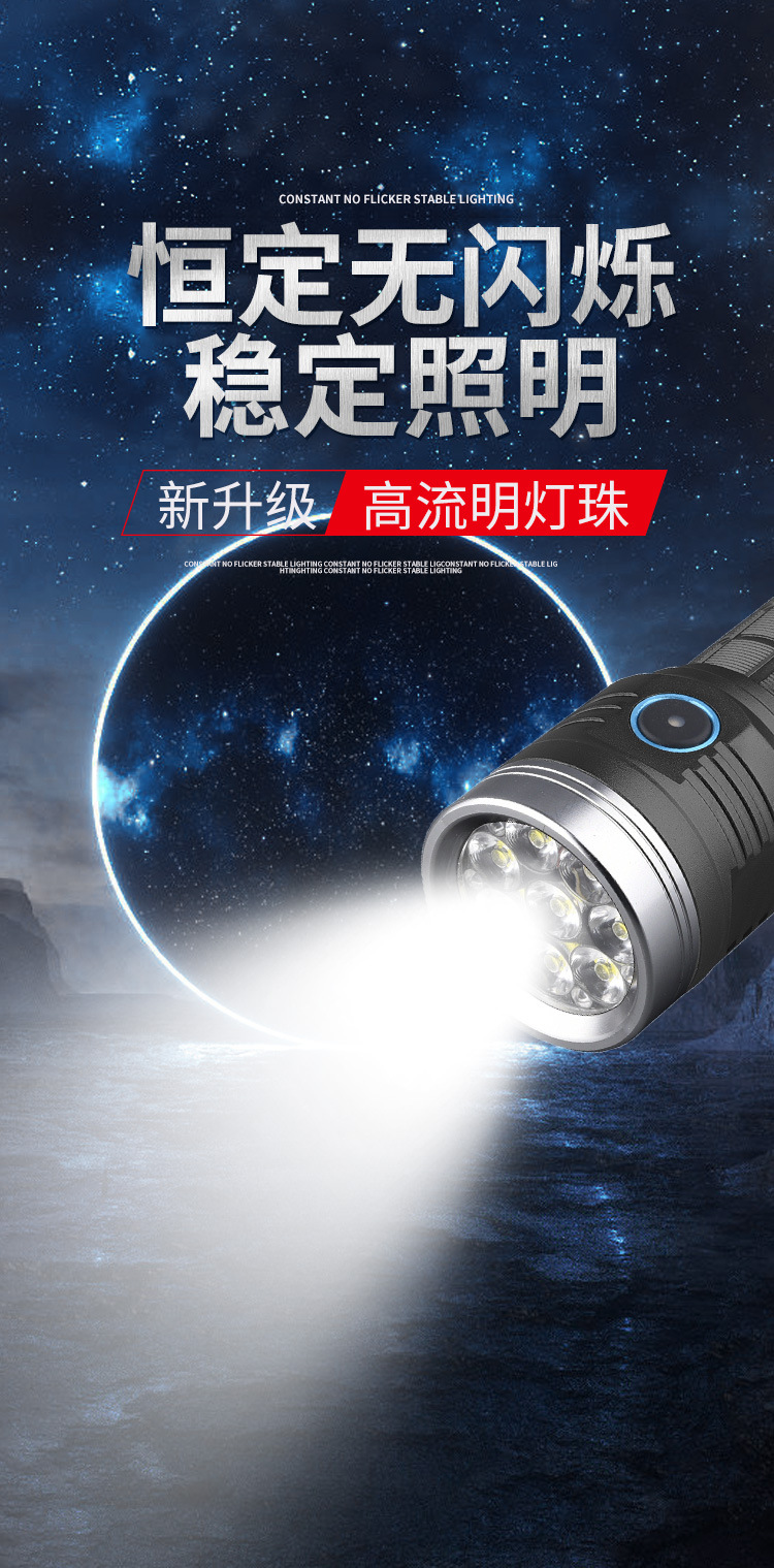 Type-C Rechargeable long-range high-intensity flashlight with 8 lights, 26650 lithium battery, ultra-bright outdoor LED flashlight pic 7