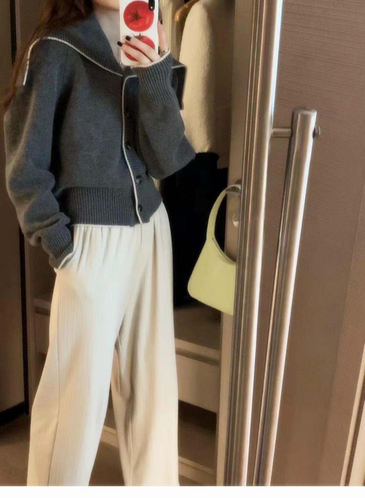 High-end navy neck knitted wool cardigan for women, loose, laid-back and slimming thick sweater coat for autumn and winter pic 11