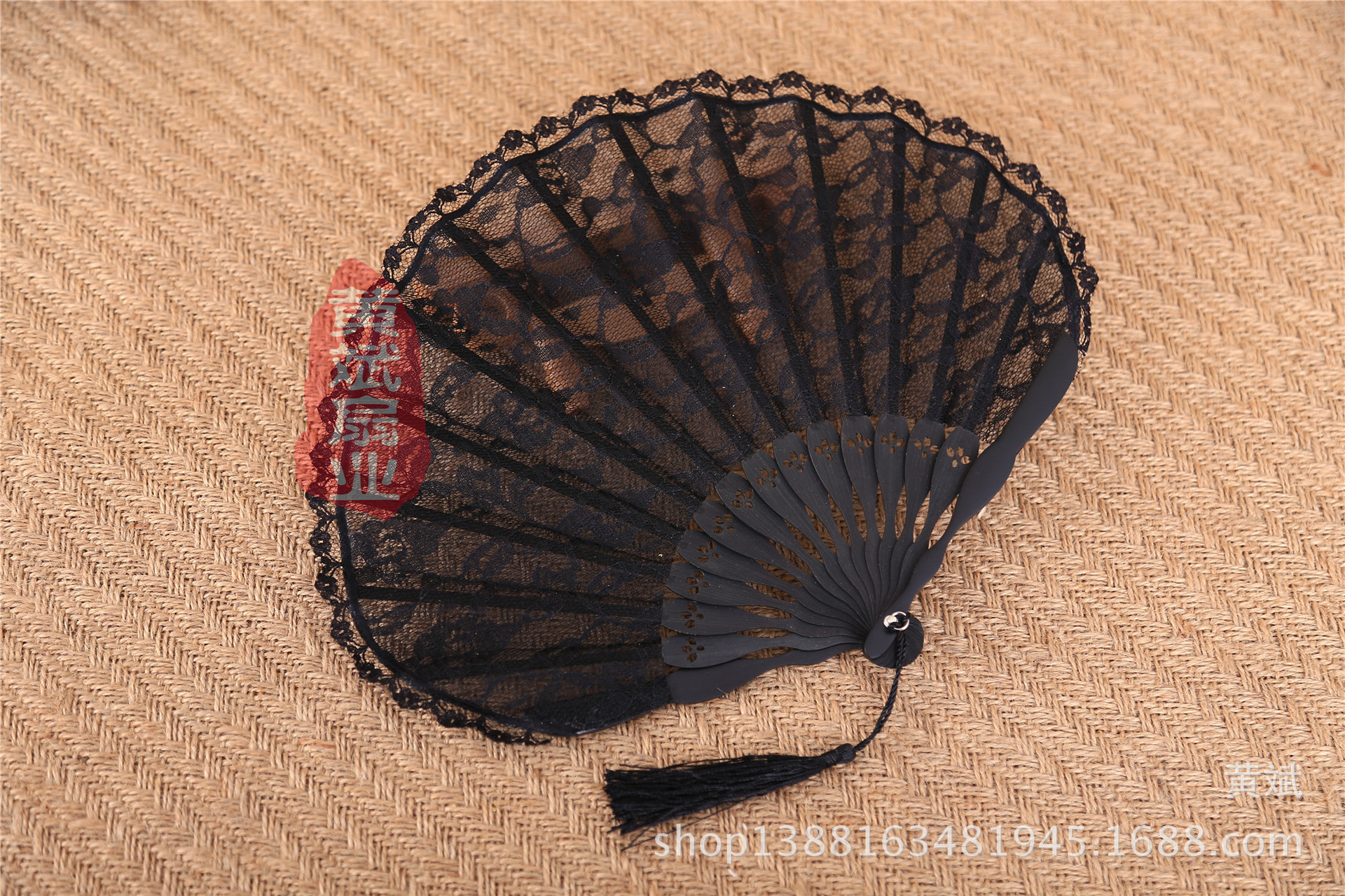 复古精品女士和扇 贝壳扇 大刀扇 礼品扇 双层黑蕾丝花边扇子详情5
