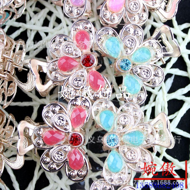 Alloy diamond-encrusted small claw clips, grab clips, hair clips, gold and silver, Yiwu two-yuan store small commodity headwear wholesale pic 52