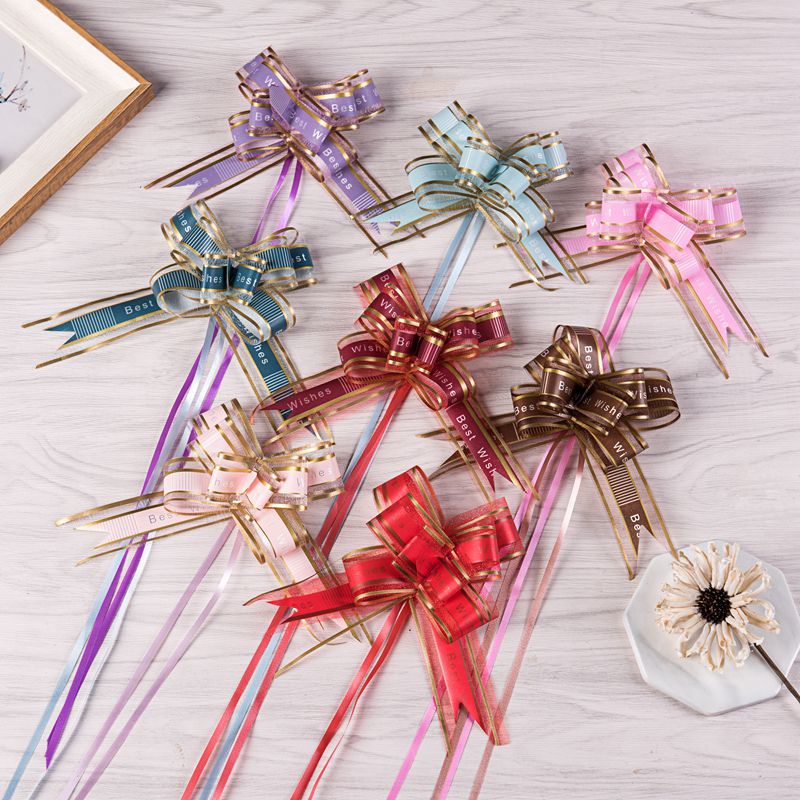 跨境18mm金葱手拉花单色磨砂水晶抽花蝴蝶结手拉花礼品包装包邮详情15