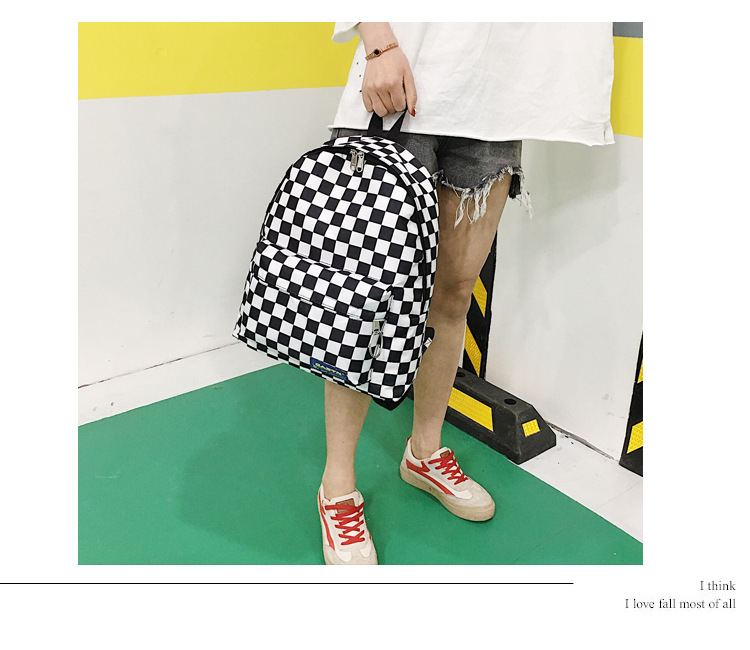 原宿街头学院风chic书包男女背包港风黑白棋盘格子ins帆布双肩包详情9