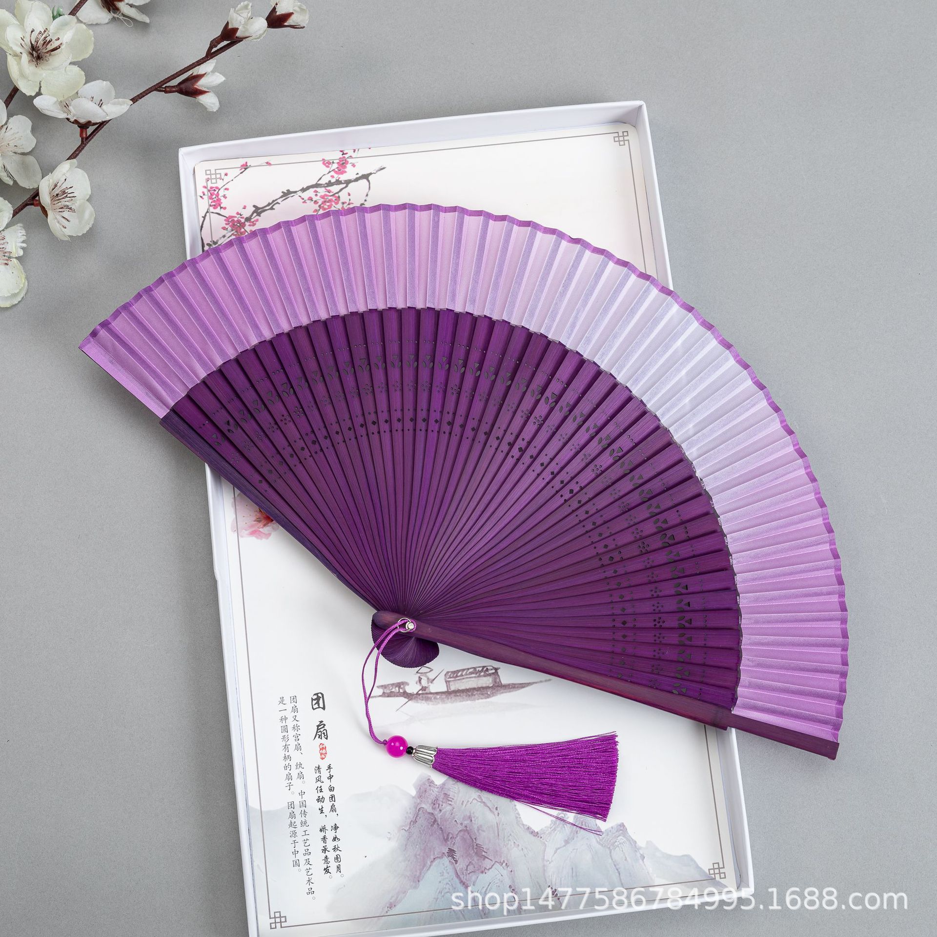 扇子折扇古风女式纯色渐变金绿色夏季随身江户日式和风扇子和服扇详情9