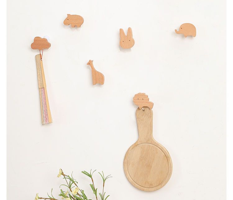 实木星星装饰挂钩月亮粘钩免打孔简约木质墙上挂衣钩花朵云朵室内详情15