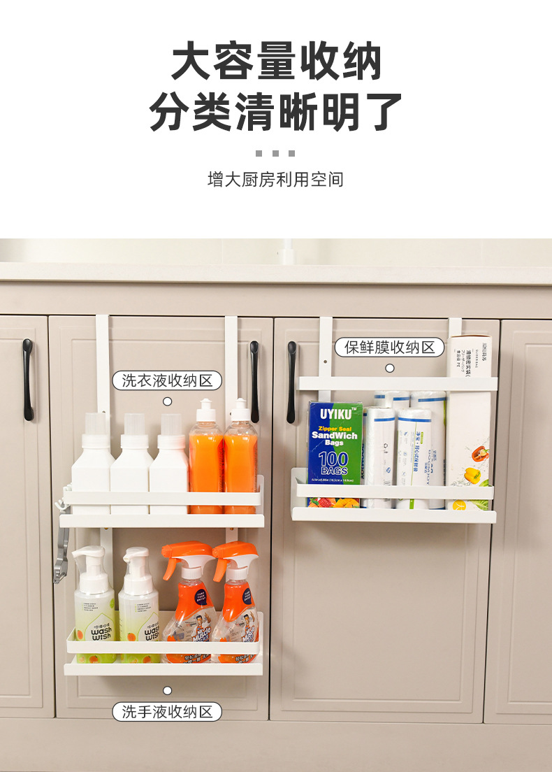 跨境厨房橱门置物架 保鲜膜懒人抹布挂架 家用清洁用品收纳挂篮详情17