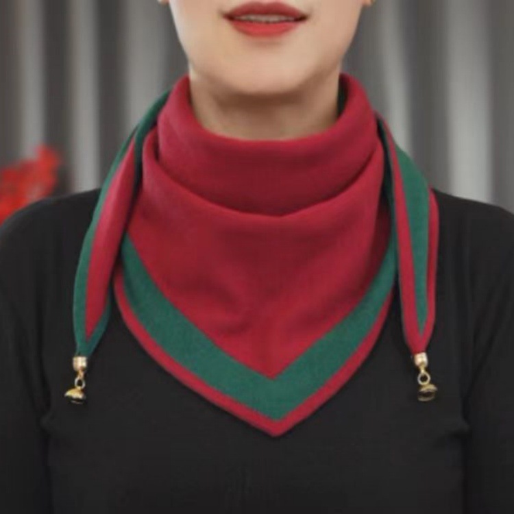 秋冬季新款仿羊绒磁扣针织双色三角巾女保暖洋气时尚百搭护颈围巾详情3