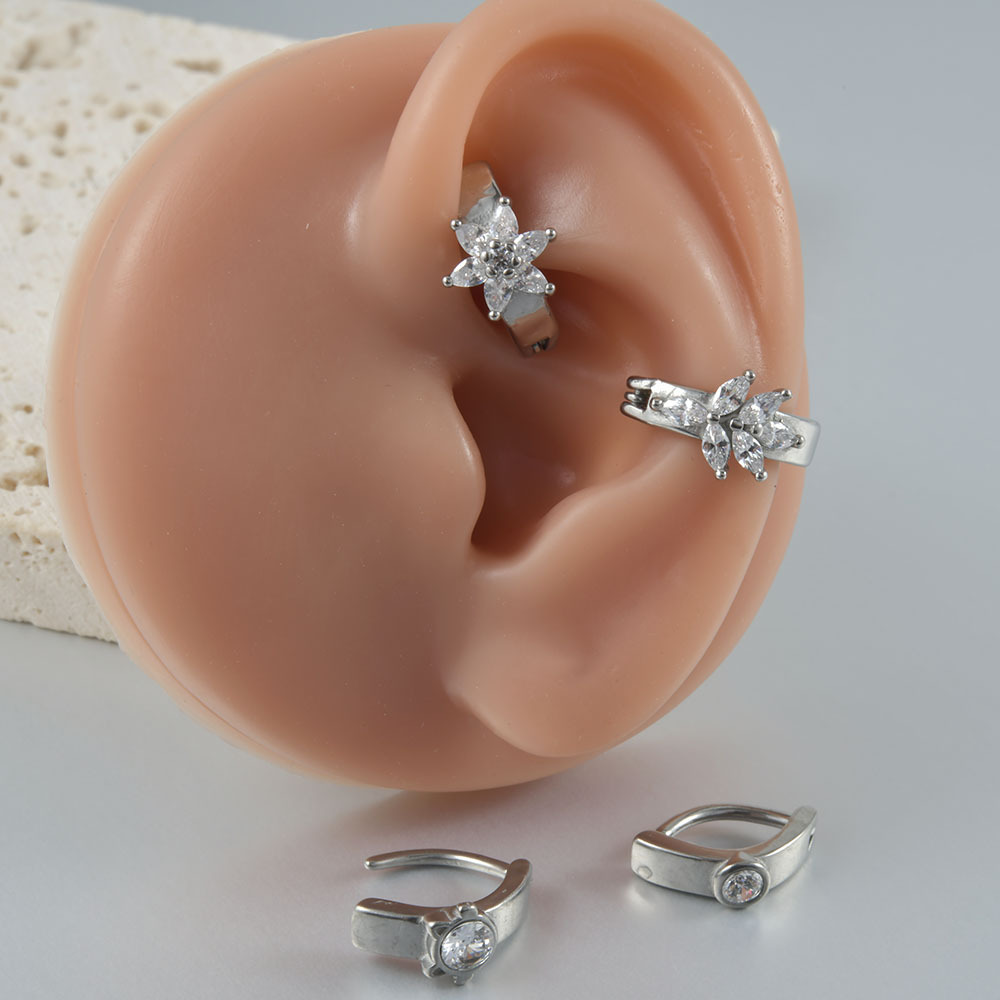 跨境不锈钢弧形肚脐钉 花朵马眼耳骨钉 圆形猫咪锆石弯杆肚脐扣详情11