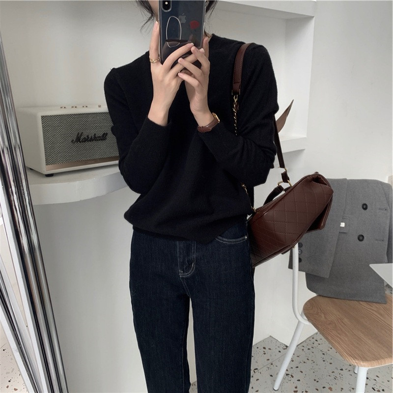 韩版秋冬季百搭圆领套头毛衣女2024新款纯色简约内搭显瘦针织上衣详情43