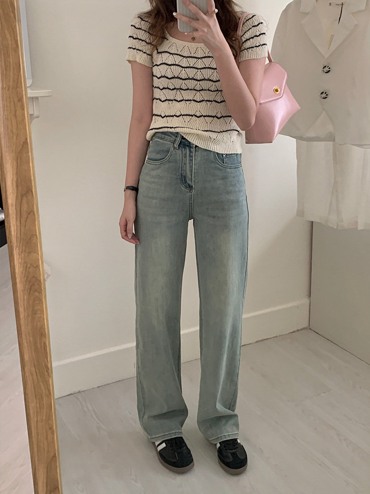 Korean chic washed cotton jeans for women 2023 summer new style narrow stretch wide-leg pants pic 14