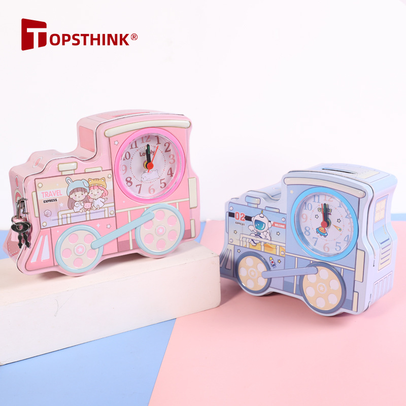 S-91 Cartoon train piggy Bank with lock, multi-functional desktop decoration, time display piggy bank, Little Pig Kuromi style hot search pic 18