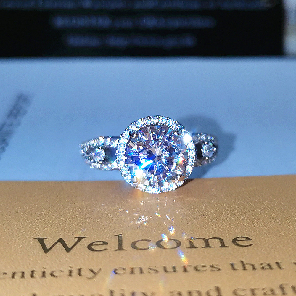 European and American foreign trade light luxury full diamond pure silver ring, crown, 2-carat gas moissanite, wedding and year-end party gift distribution pic 12
