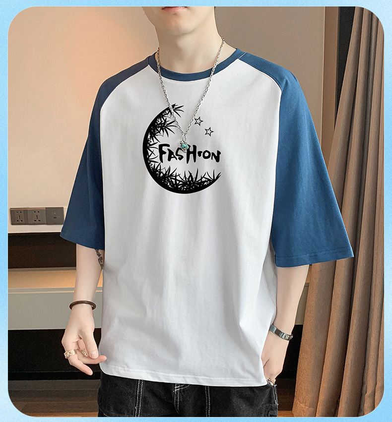 2023年新款棉短袖t恤男夏季潮流宽松服潮牌港风学生五分袖圆领T恤详情14