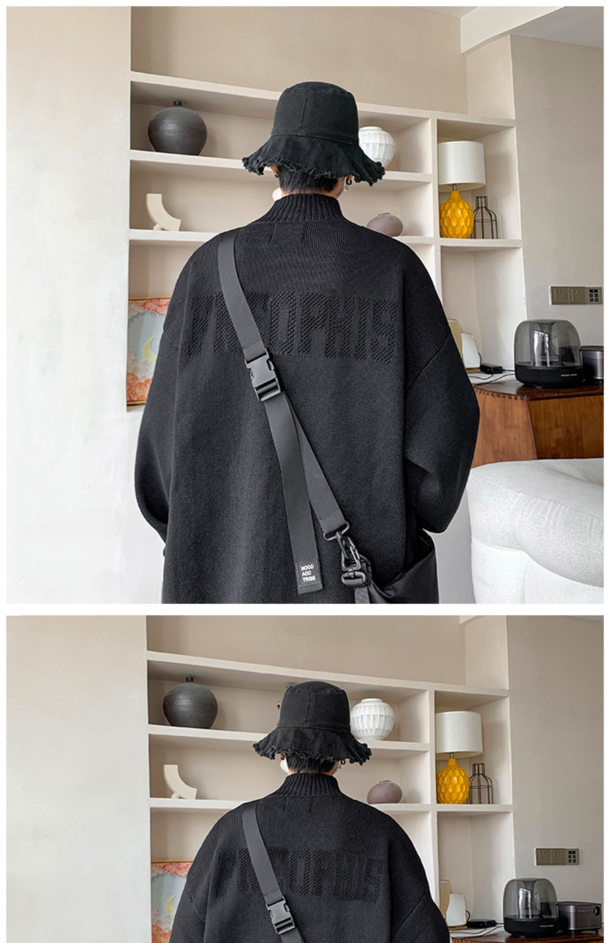 Laid-back style zipper sweater for men, autumn and winter American stand-up collar cardigan, loose trendy couple knitted sweater, casual coat pic 28