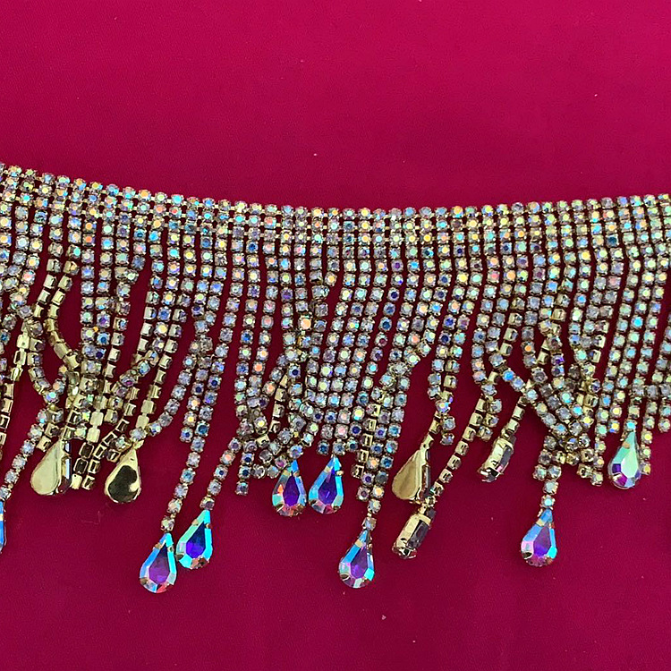 AB color water drop tassel claw chain, fancy code chain, water diamond chain, direct sales from the factory for export pic 6