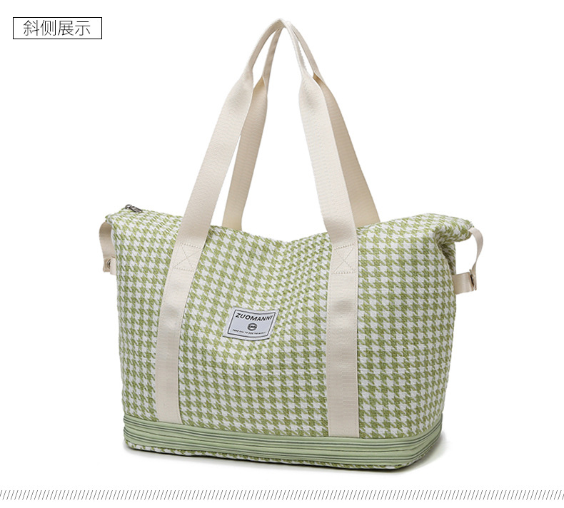 潮流时尚千鸟格花纹手提旅行包大容量运动收纳健身包可折叠背包详情26