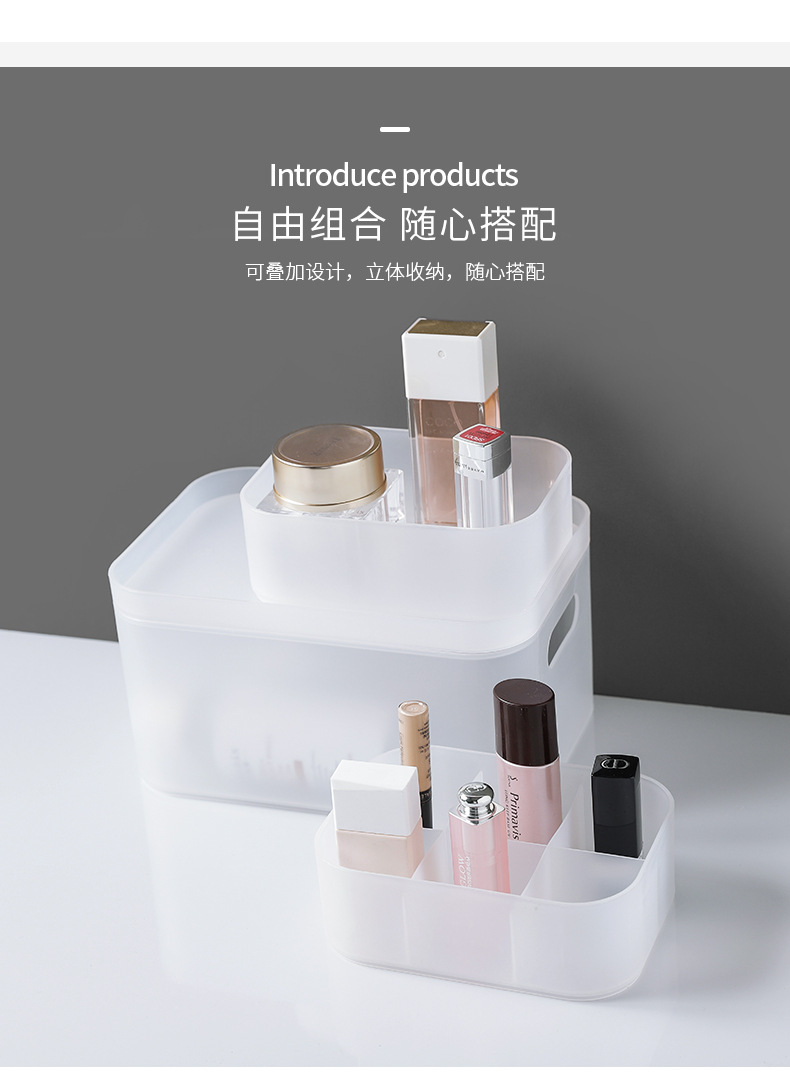 2532 Desktop storage box, Cosmetics box, plastic matte compartments with LIDS, mask box, dressing table organizing box pic 4