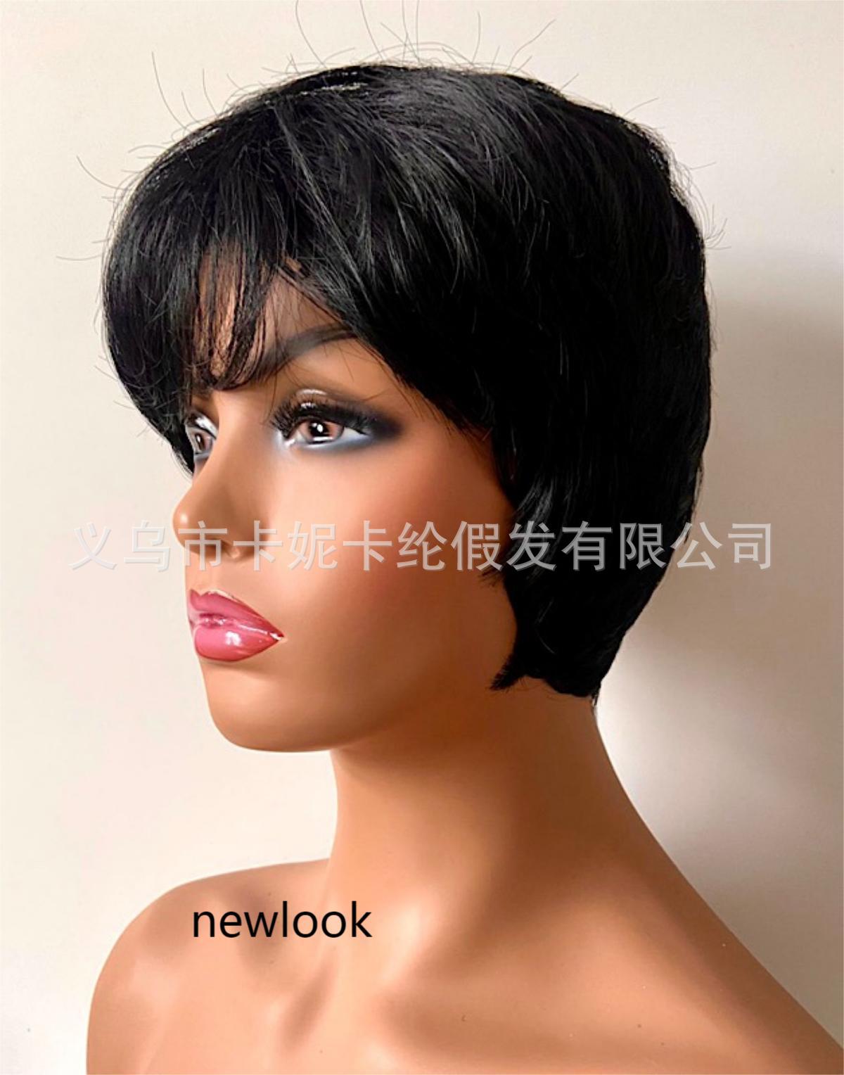 跨境新款黑色短款6inch 波波头human hair wig short NEWLOOK详情8