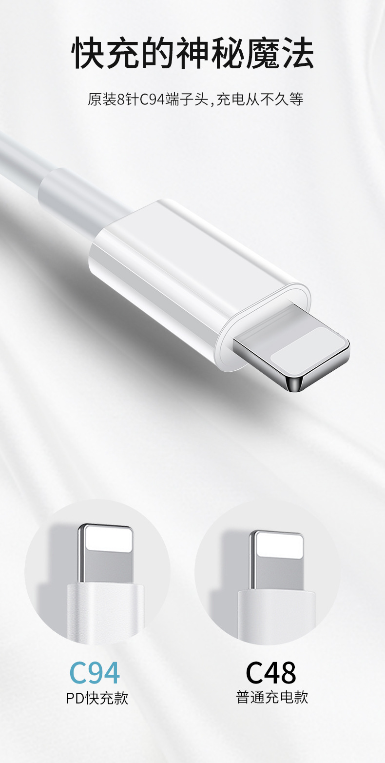 适用于苹果PD20W手机数据线12双Type-c头iPhone15充电线2米USB口X详情7