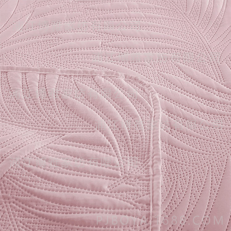 Leaf-shaped hotel universal bed cover jacquard three-piece set, polyester pure white ultrasonic high count and high density bedding pic 15