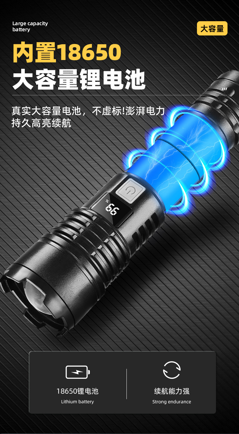 新款手电筒强光可充电式户外超亮远射小型迷你便携家用耐用灯详情8