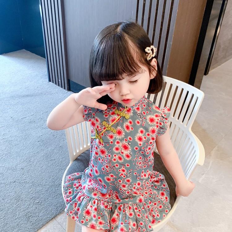女宝宝改良旗袍连衣裙夏装儿童中国风短袖公主裙小童碎花裙子详情13