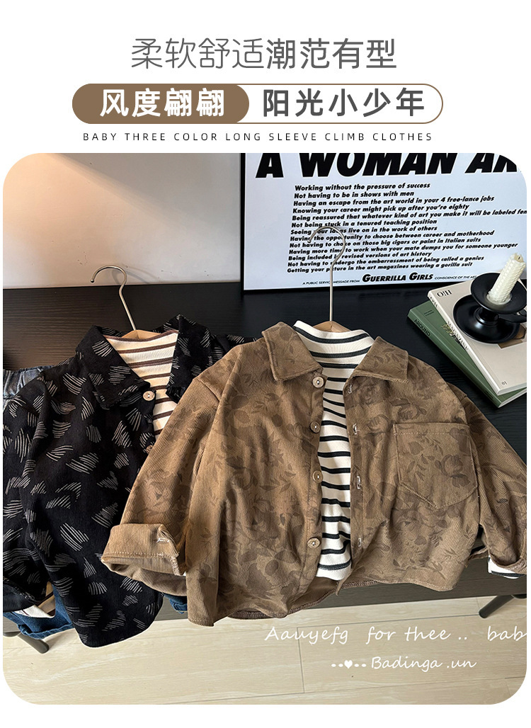 新款外套宽松气质新品男开衫女童衬衣上衣条纹童衬褂长袖儿童衬衫详情1