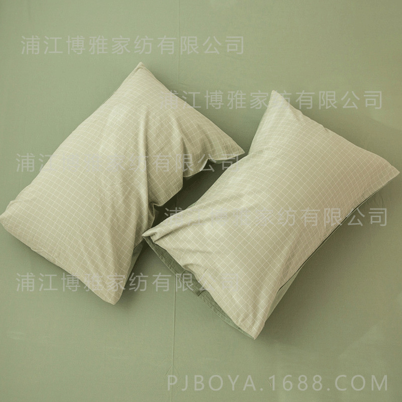 Boya high-quality modern simple grid plain washed cotton pillowcases, pure cotton single and double person pillowcases wholesale pic 11