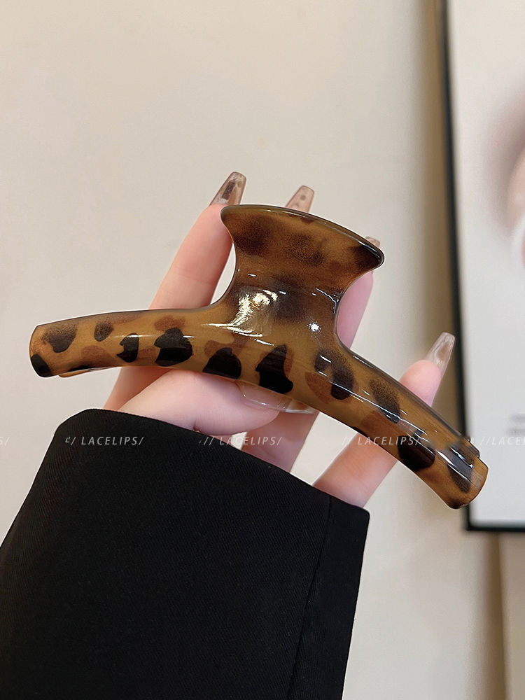 复古气质豹纹大号抓夹女2024新款简约后脑勺盘发鲨鱼夹子发夹头饰详情8