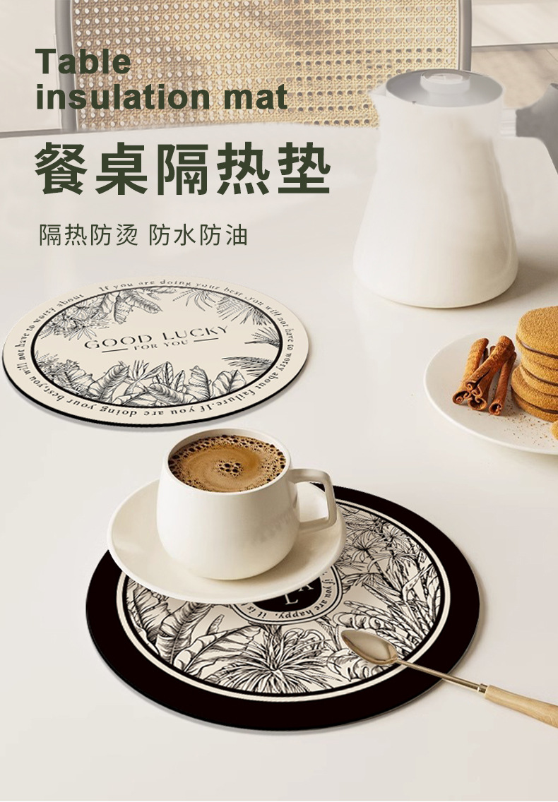 黑白复古皮革吸水杯垫硅藻泥隔热餐垫轻奢高级感碗盘垫咖啡垫茶杯详情1