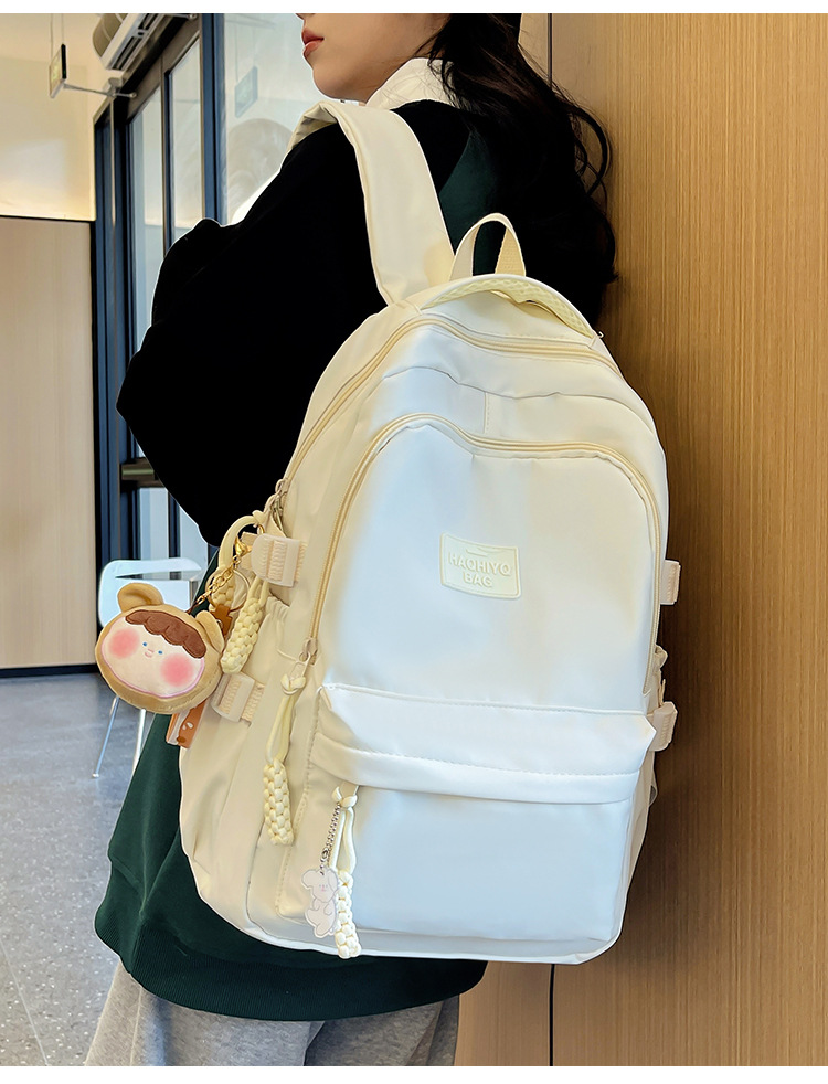 高颜值纯色书包女大学生日系简约双肩 包韩版初高中生大容量背包详情15