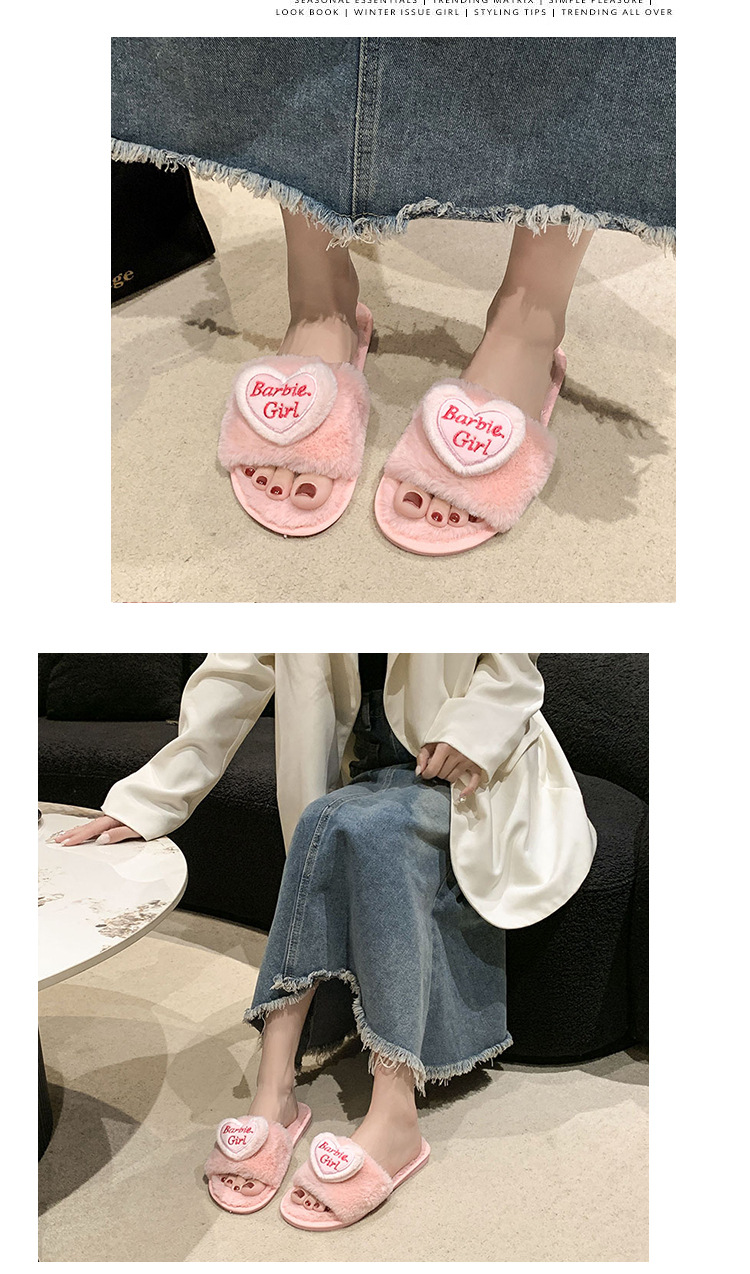 爱心配饰毛毛拖鞋女外穿2024秋冬新款甜美女生家居平底毛绒棉拖鞋详情21