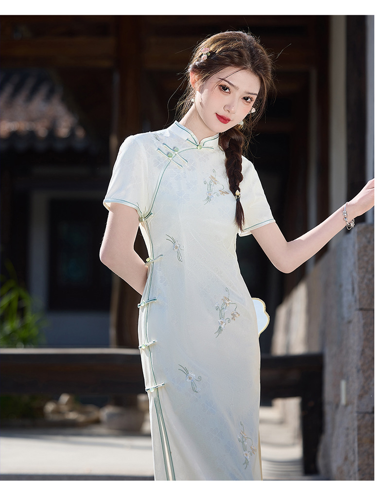 国潮新中式旗袍2025春夏新品年轻少女改良日常旗袍复合蕾丝绣详情14