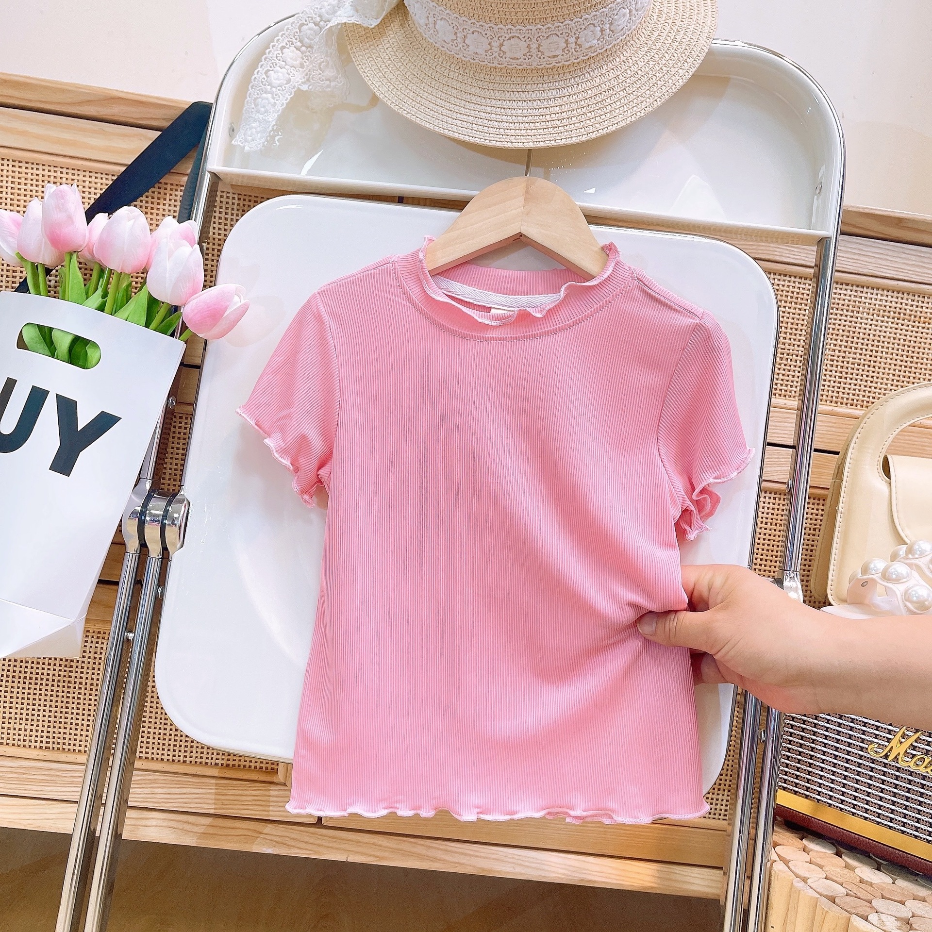 冰丝女童t恤短袖夏装2024新款韩版洋气儿童夏季花边半袖体恤上衣详情4