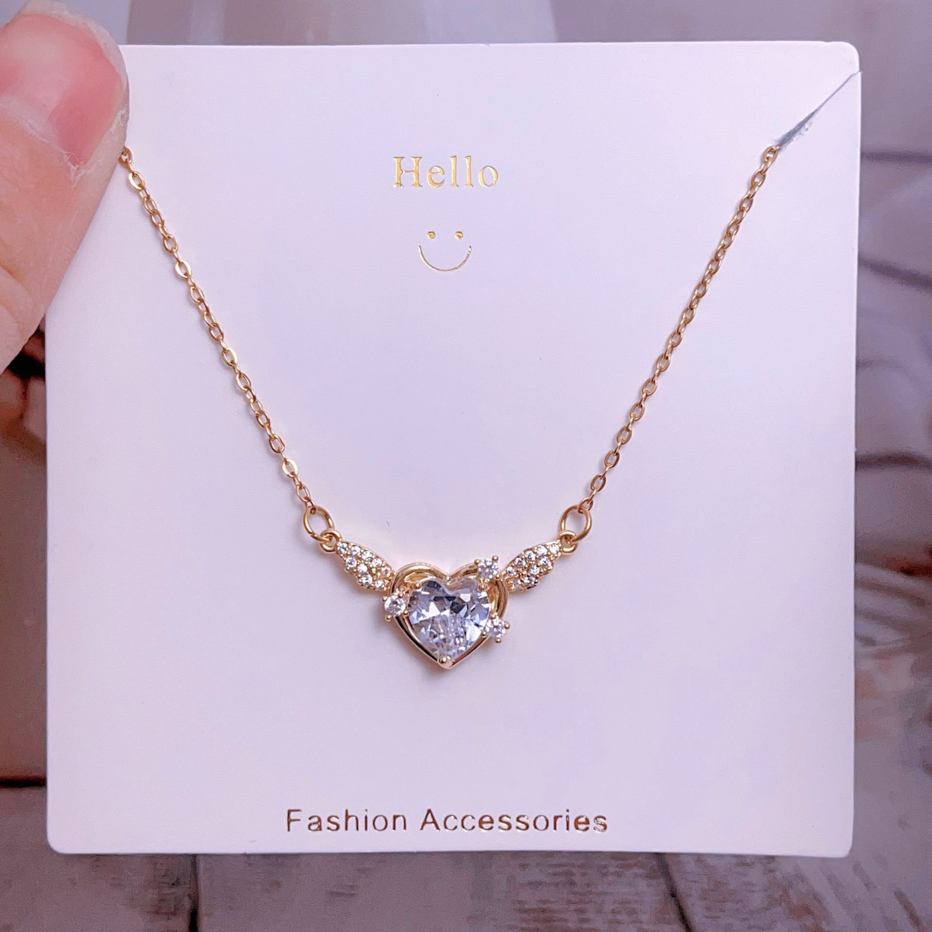 Titanium steel collarbone chain, non-fading wing heart original design, high-end light luxury necklace, direct sales from Yiwu factory pic 16