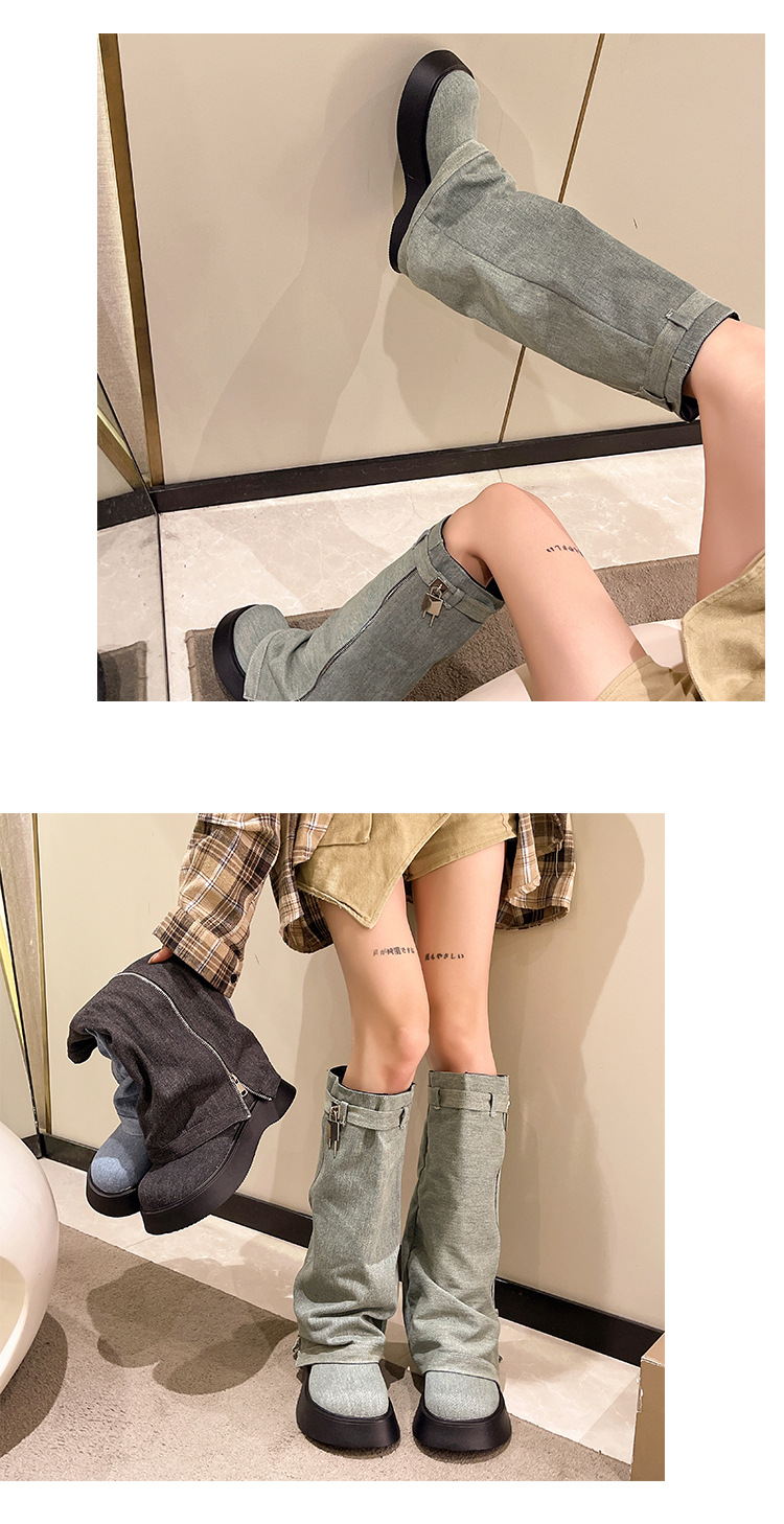 厚底套筒牛仔靴长筒靴女士松糕底骑士靴小个子高靴辣妹长靴裤管靴详情12