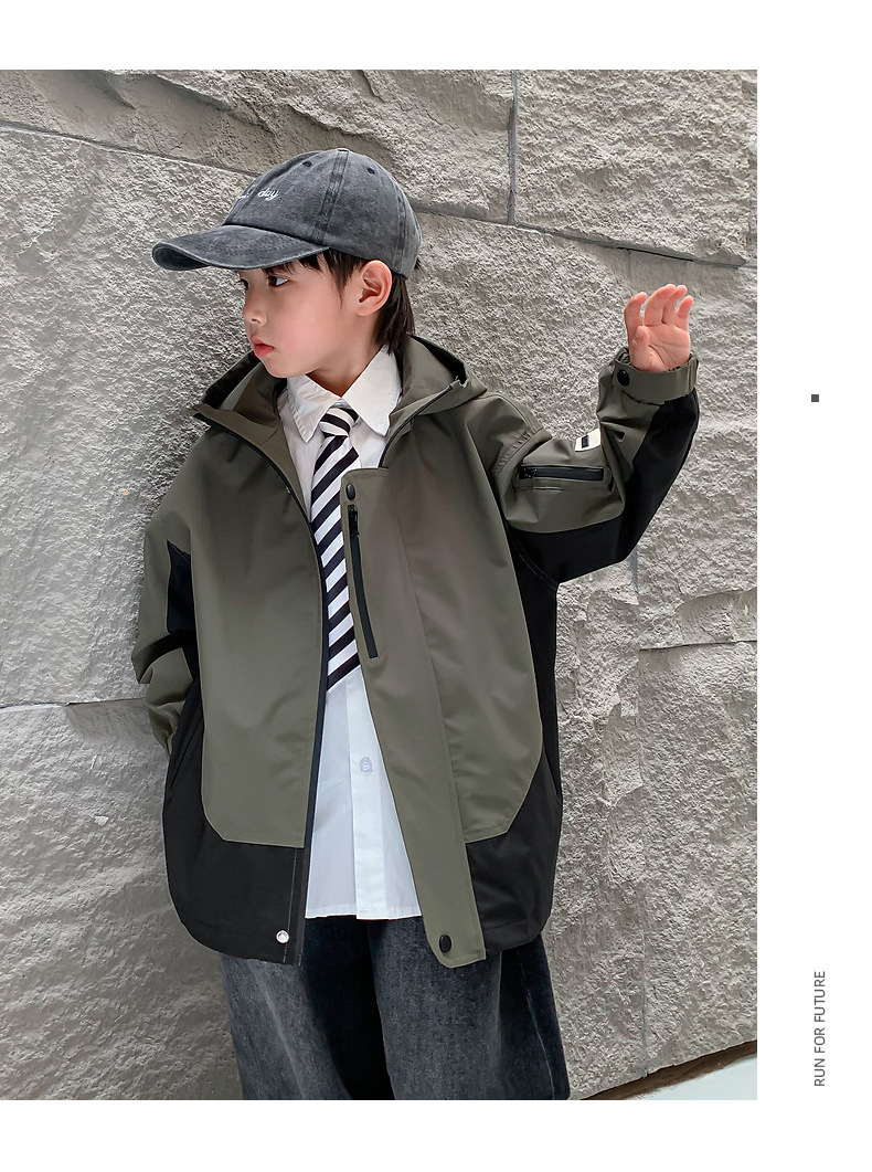 Niños ropa de invierno patchwork color clip cotton coat 2024 nueva ropa de niño niño medio grande con capucha y algodón engrosado pic 9