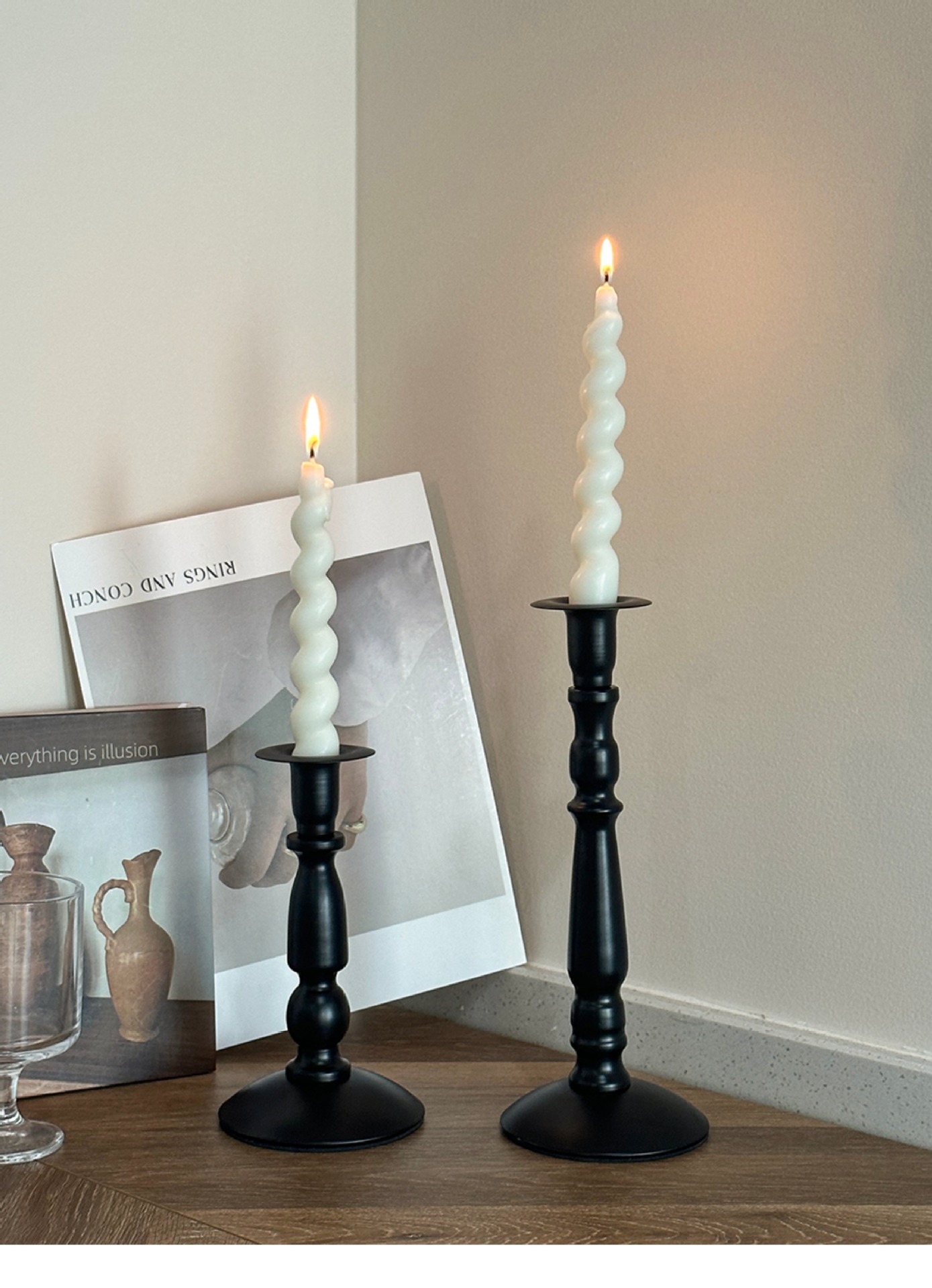 Cross-border ins American retro black iron candlestick for dining table atmosphere decoration, Roman column long candlestick pic 20