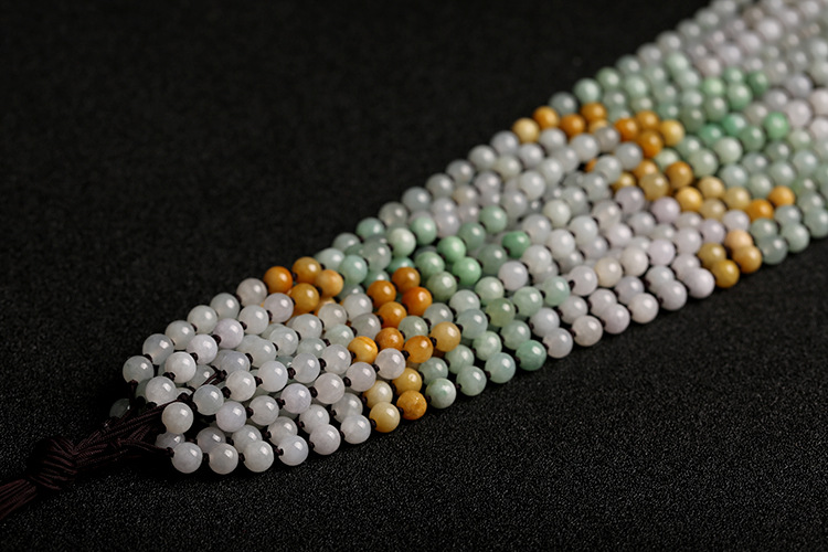 Natural three-color jadeite A-grade round beads 6mm woven necklace rope, three-color round bead pendant rope, jadeite bead chain pic 12
