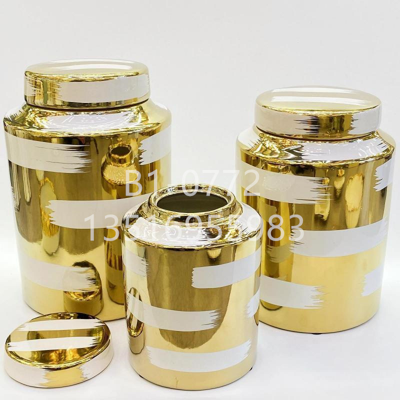 Ceramic electroplated golden-edge general bottle home decoration piece, light luxury handicraft decoration soft furnishing, living room entrance countertop decoration piece pic 20