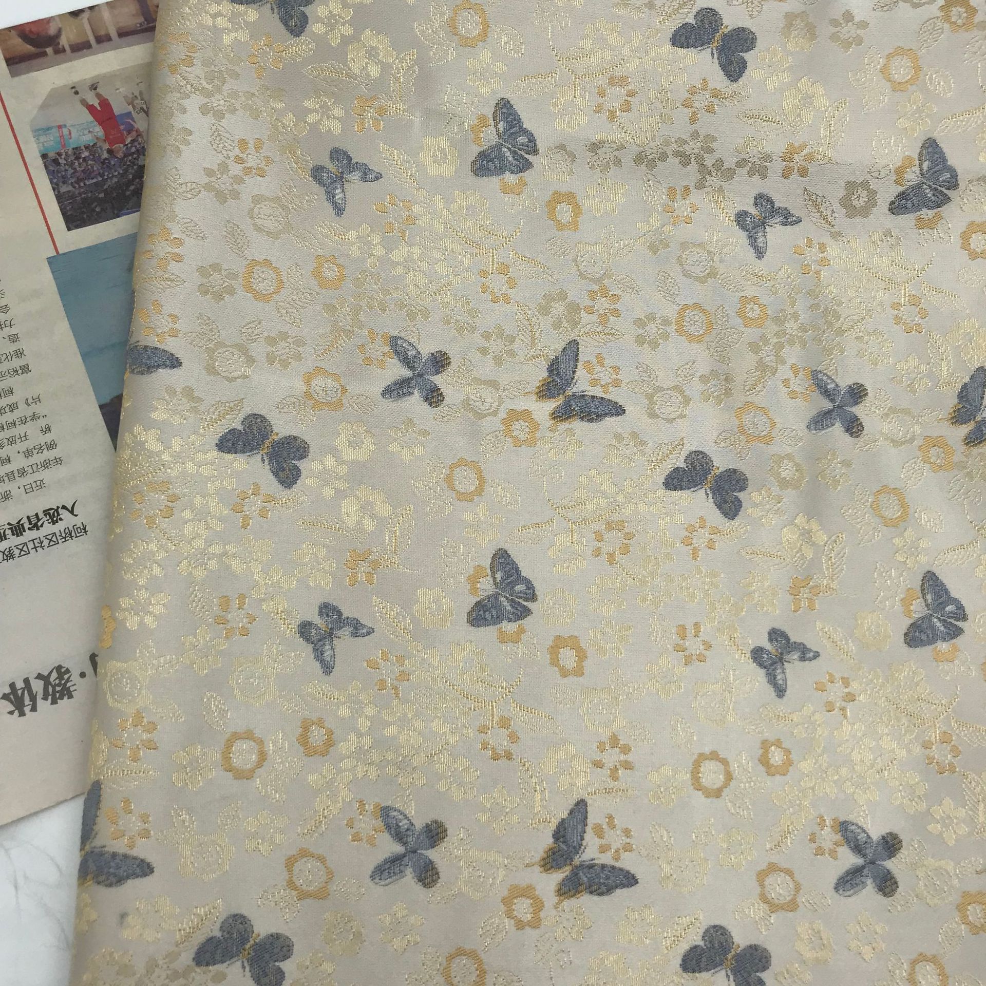 国潮现货色织宋锦中式马甲国风布料八达纹藻井竹叶提花仿宋锦旗袍面料详情23